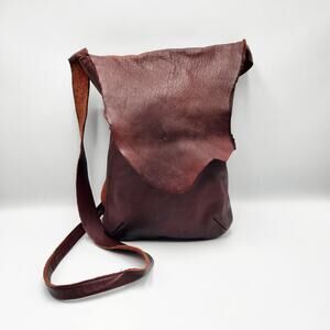 Soft Rustic Chocolate Brown Leather Distressed Crossbody Shoulder Bag Handmade